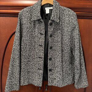 Womens Coldwater Creek Black & White Silk/Rayon Boucle Blazer, Size Medium